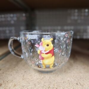 Disney Winnie the Pooh & Piglet Clear Glass Mug with Yellow, Red, Pink Accents